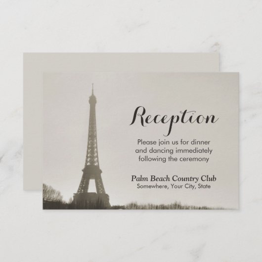 Bruiloftsreceptie bij de Eiffeltoren in het oude P Informatiekaartje (Voorkant / Achterkant)