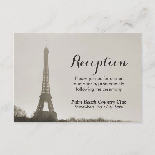 Bruiloftsreceptie bij de Eiffeltoren in het oude P Informatiekaartje (Voorkant)