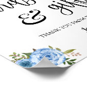 Bruiloftsreceptie boho blauwe bord met tekst 'Card Poster (Hoek)