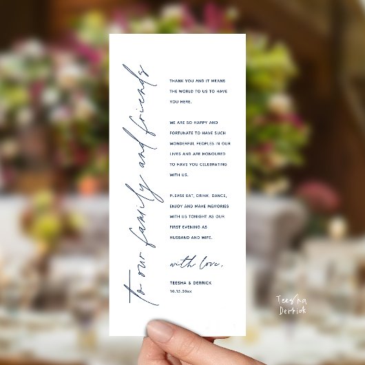 Bruiloftsreceptie Diner Modern Bedankkaart Programmakaart