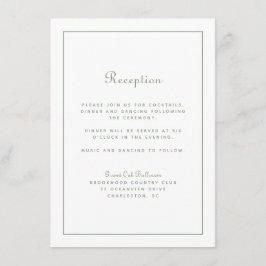 Bruiloftsreceptie Elegant Schrift Sage Groen Wit Informatiekaartje