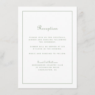 Bruiloftsreceptie Elegant Schrift Sage Groen Wit Informatiekaartje