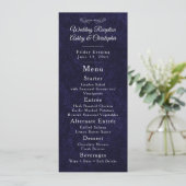 Bruiloftsreceptie in Navy Blauw Wit Schrift Menu (Staand voorkant)