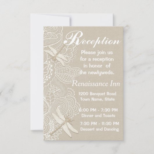 Bruiloftsreceptie met jute en kant kaart (Voorkant)