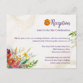 Bruiloftsreceptie met wilde bloemen informatiekaartje