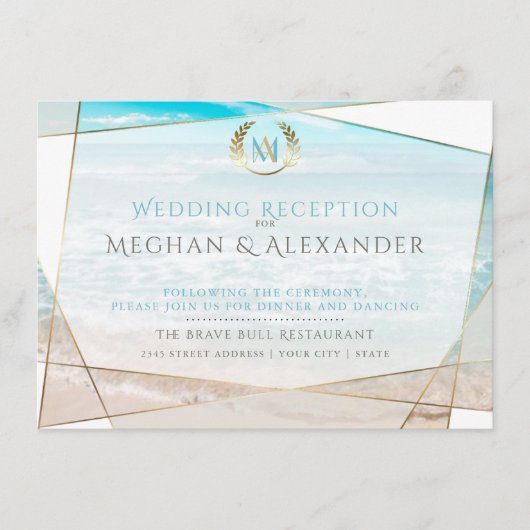Bruiloftsreceptie | Modern Monogram Strand Informatiekaartje (Voorkant)