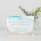 Bruiloftsreceptie | Modern Monogram Strand Informatiekaartje (Staand voorkant)