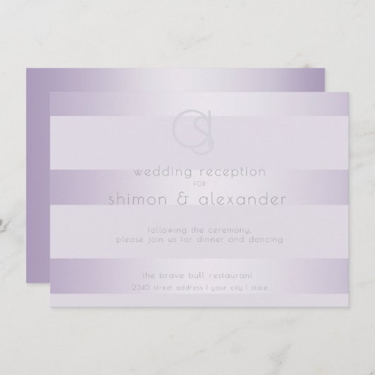 Bruiloftsreceptie | Monogram met parelmoer lint en Informatiekaartje (Voorkant / Achterkant)