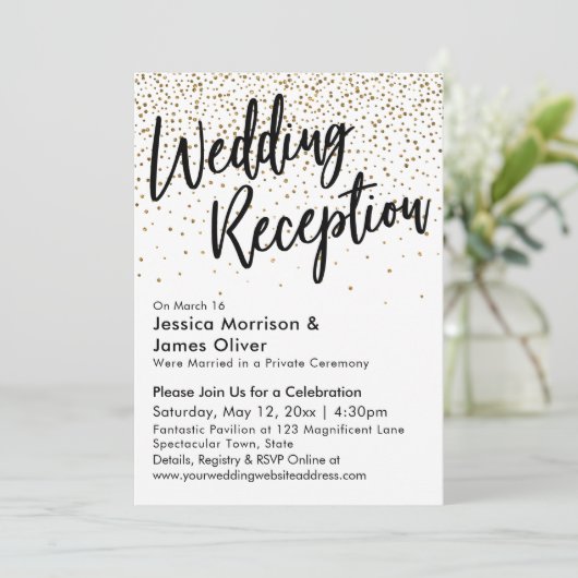 Bruiloftsreceptie, Nep gouden glitterconfetti Kaart (Staand voorkant)