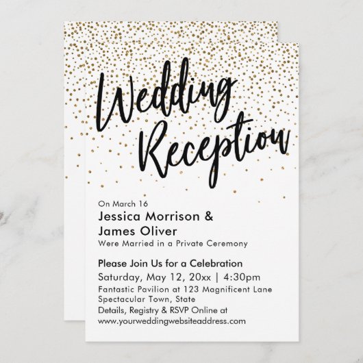 Bruiloftsreceptie, Nep gouden glitterconfetti Kaart (Voorkant / Achterkant)