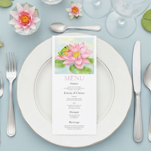 Bruiloftsreceptie Roze Waterlelie & Boomkikker Men Menu
