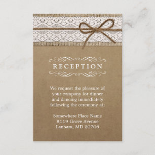 Bruiloftsreceptie Rustic Jute Kanten Lint Boog Informatiekaartje