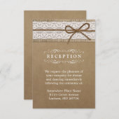Bruiloftsreceptie Rustieke Jute Kant Lint Boog Informatiekaartje (Voorkant / Achterkant)