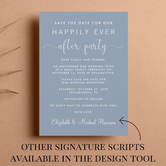 Bruiloftsreceptie Stof Blauw Bewaar de Datum Aankondiging