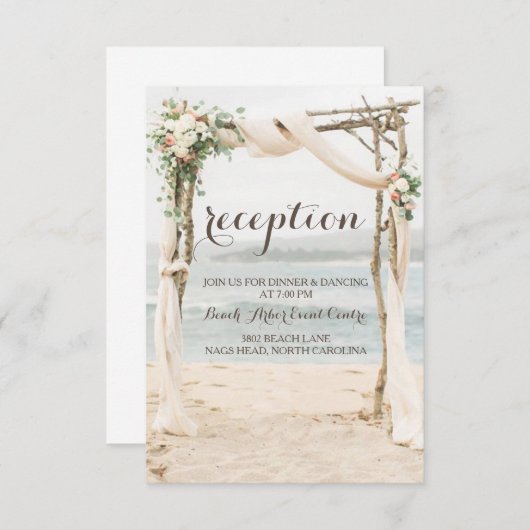 Bruiloftsreceptiekaart Strandprieel Kaart (Voorkant / Achterkant)