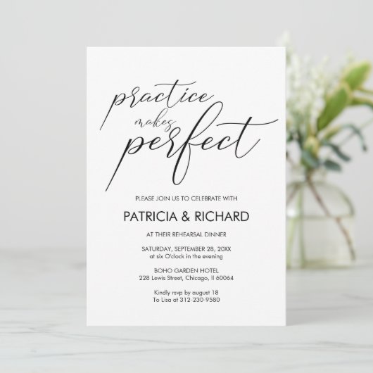 Bruiloftsrepetitie Diner Chic Zwart & Wit Kaart (Staand voorkant)