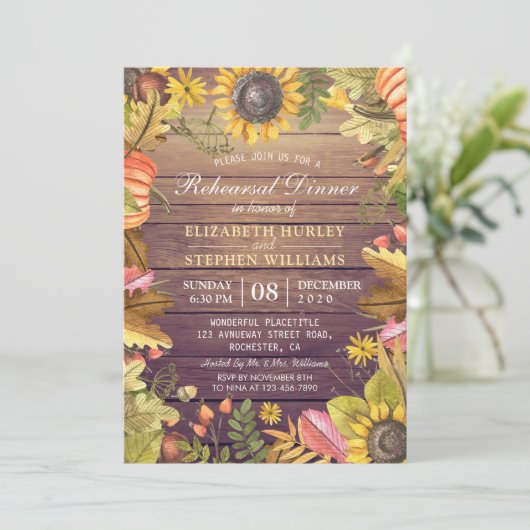 Bruiloftsrepetitie diner Herfstbladeren Pompoenen Kaart (Staand voorkant)