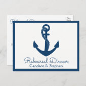 Bruiloftsrepetitie diner Navy Blue Anker Trouwen Uitnodiging Briefkaart (Voorkant / Achterkant)