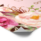 Bruiloftssalon bord Goud Glitters Roze Bloemenprin Poster (Hoek)