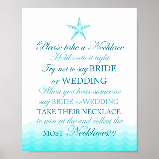 Bruiloftssalon bord met strandthema 8x10" poster (Voorkant)