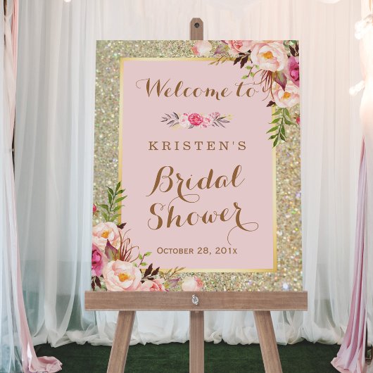 Bruiloftssalonbord Goud Glitter Roze Roze Bloemmot Poster