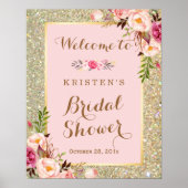 Bruiloftssalonbord Goud Glitters Roze Roze Bloemmo Poster (Voorkant)