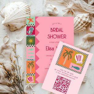 Bruiloftsshower aan zee Moderne leuke AANDEEL QR Informatiekaartje