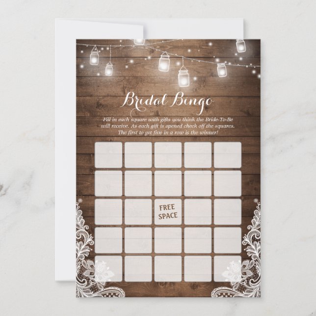 Bruiloftsshower Bingo Spel Rustieke Slingers Kant (Voorkant)