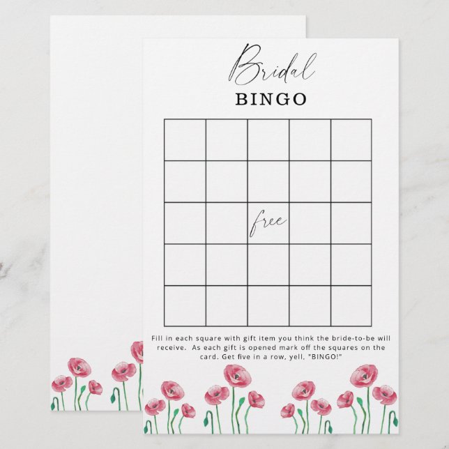 Bruiloftsshower bingospel met bloementuin-thema (Voorkant / Achterkant)