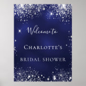 Bruiloftsshower blauw zilver glitters schitterende poster (Voorkant)