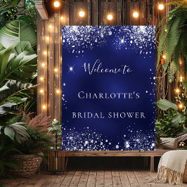 Bruiloftsshower blauw zilver glitters schitterende poster