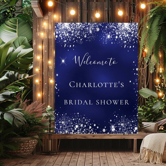 Bruiloftsshower blauw zilver glitters schitterende poster