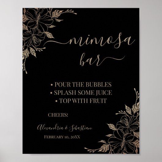Bruiloftsshower Bord Mimosa Bar met Bloemmotief Poster (Voorkant)