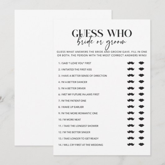 Bruiloftsshower Bruid of Bruidegom Spelkaarten (Voorkant / Achterkant)