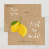 Bruiloftsshower Datum Wijzigen Script Citroen Rust Aankondigingskaart (Voorkant / Achterkant)