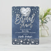 Bruiloftsshower Denim & Bling Diamanten Hart Kaart (Staand voorkant)