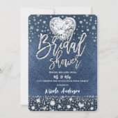 Bruiloftsshower Denim & Bling Diamanten Hart Kaart (Voorkant)