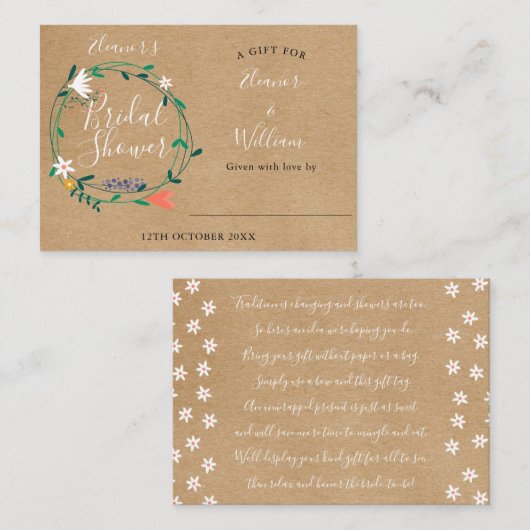 Bruiloftsshower displaykaart en -label in rustieke informatiekaartje (Voorkant / Achterkant)