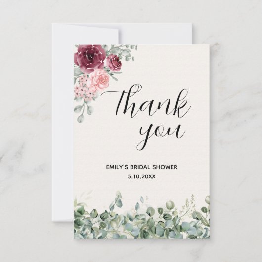 Bruiloftsshower Eucalyptus Bloemen Bedankkaart (Voorkant)