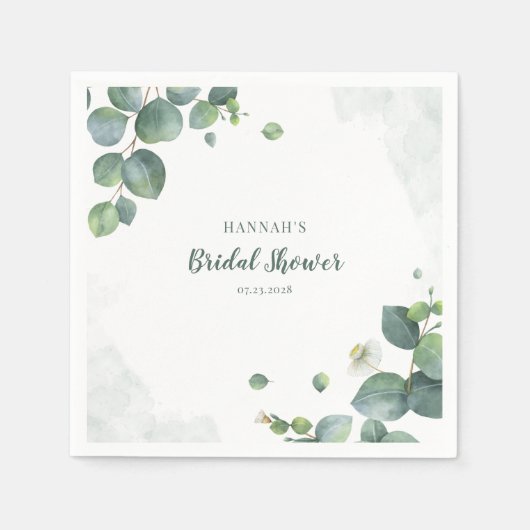 Bruiloftsshower Eucalyptus Script Waterverf Servet (Voorkant)