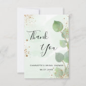 Bruiloftsshower eucalyptusgroen goud glitter bedankkaart (Voorkant)