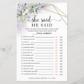Bruiloftsshower Flyer 'Hij zei, zij zei' spel met (Voorkant)