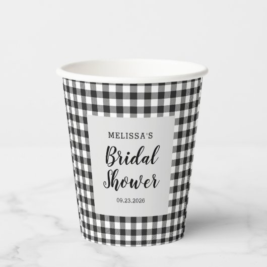Bruiloftsshower geruit zwart wit Gingham Papieren Bekers (Voorkant)
