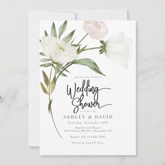 Bruiloftsshower groen en bloemen kaart (Voorkant)