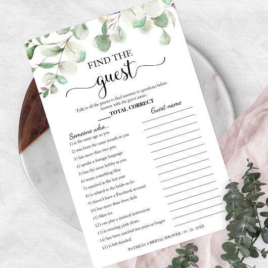 Bruiloftsshower groen zoeken naar de gast spel flyer