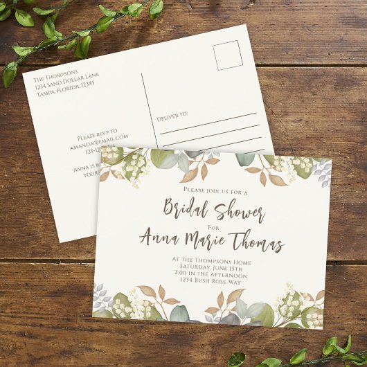 Bruiloftsshower Herfstbladeren Trouwjurk Elegant Briefkaart