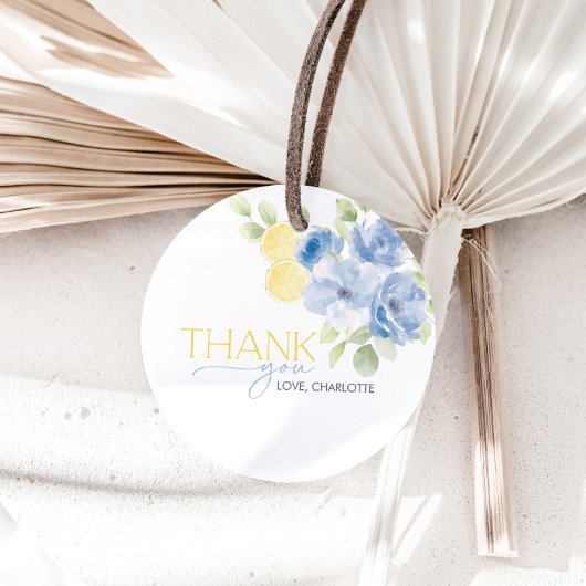 Bruiloftsshower Hoofdpersoon Blauw Geel Favoriet Bedankjes Labels