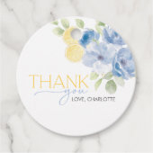Bruiloftsshower Hoofdpersoon Blauw Geel Favoriet Bedankjes Labels (Voorkant)