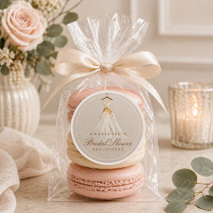 Bruiloftsshower Jurk Favor Sticker in Taupe & Goud