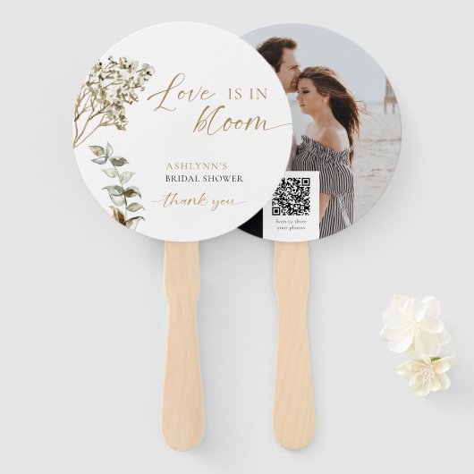 Bruiloftsshower Liefde Is in Bloei QR Code Boho Handwaaier (Voorkant en achterkant)